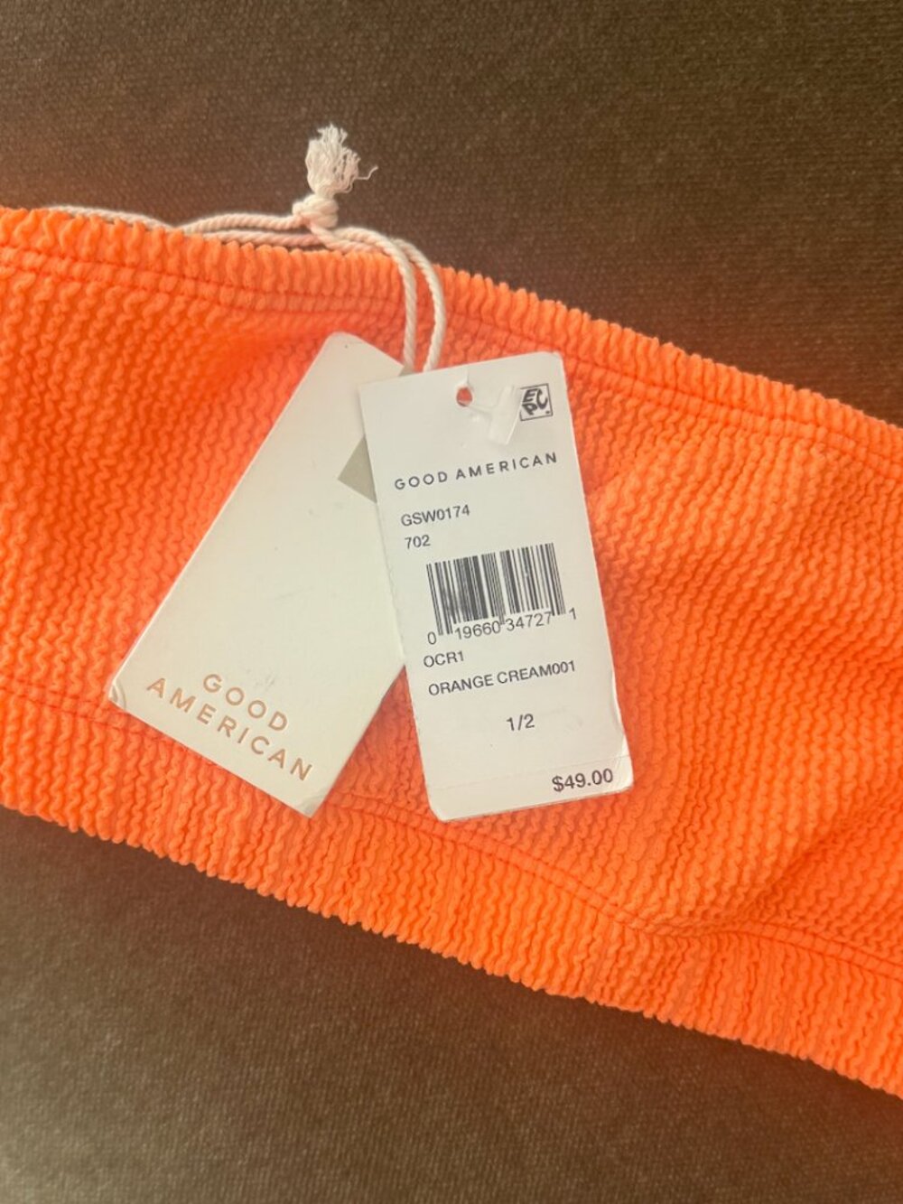 NWT Good American Orange Cream Textured Bandeau Bikini Top 1/2
